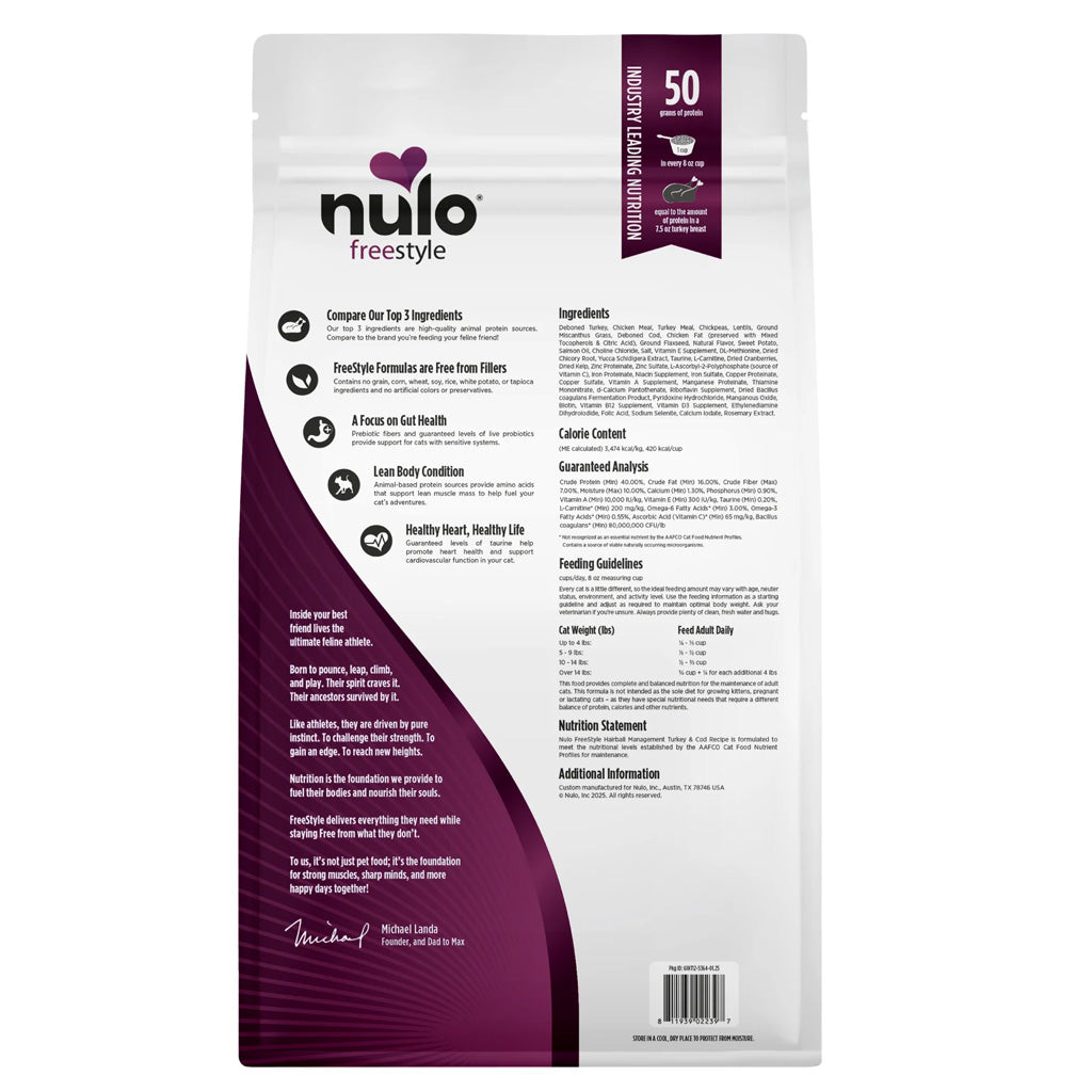 Nulo FreeStyle Hairball Management Grain Free Turkey & Cod Dry Cat Food