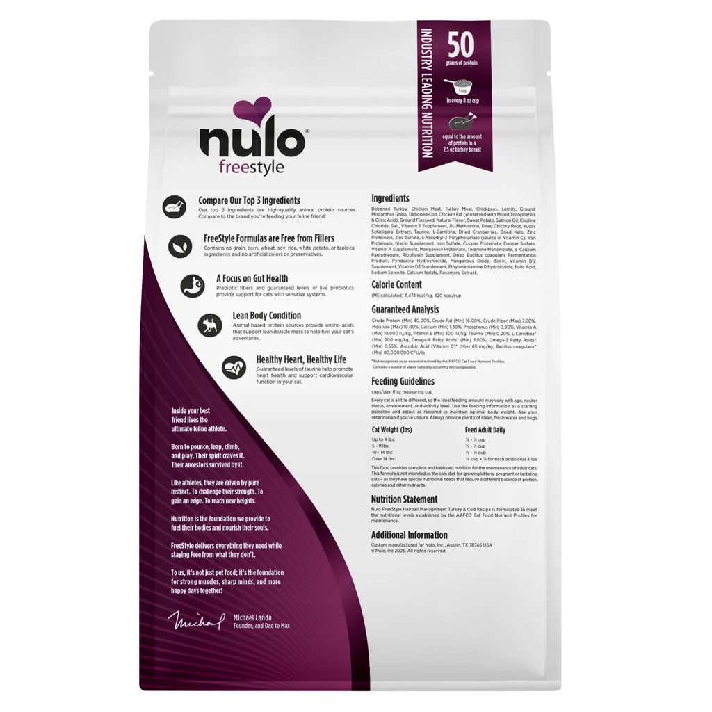 Nulo FreeStyle Hairball Management Grain Free Turkey & Cod Dry Cat Food