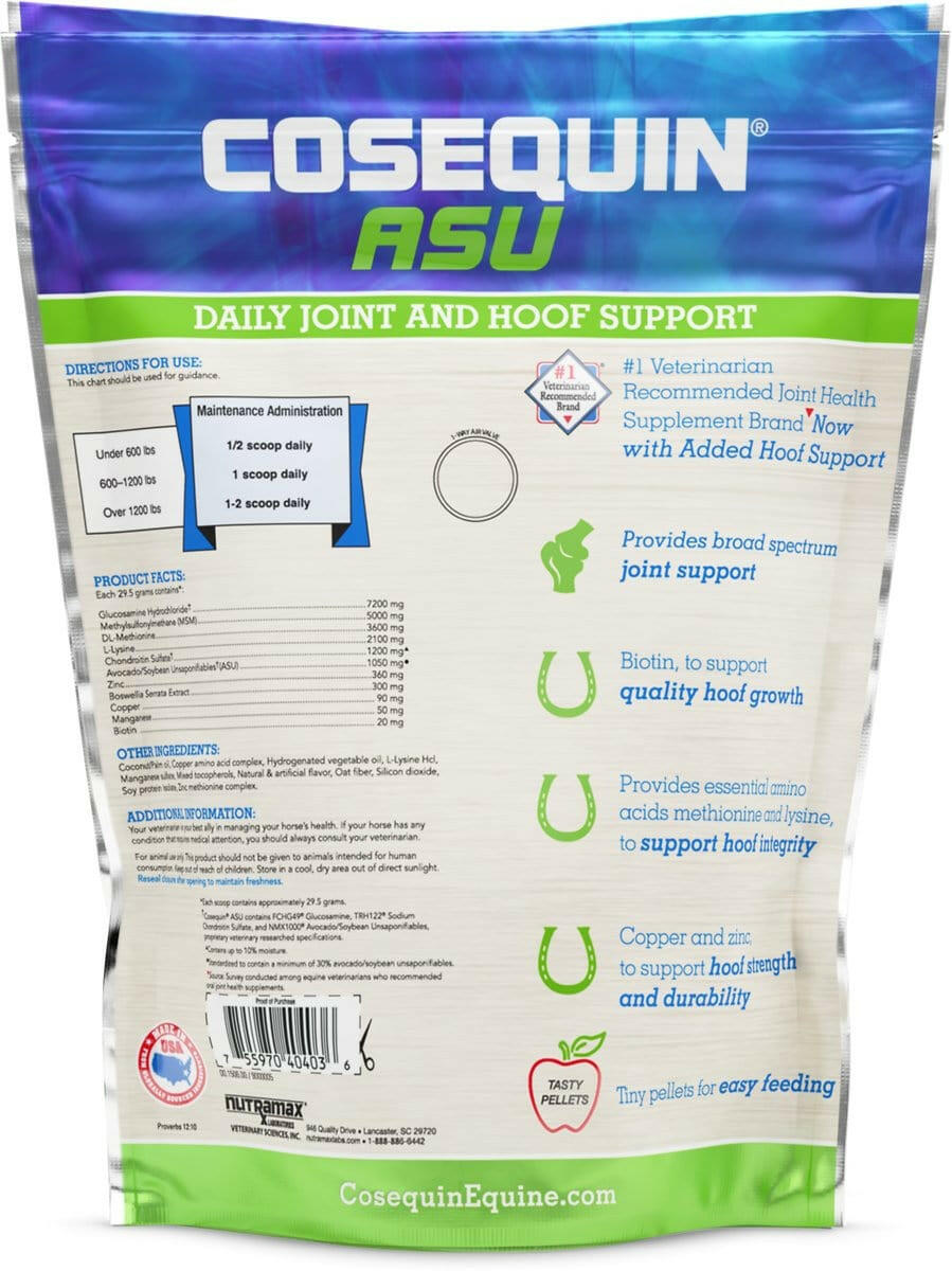 Nutramax Cosequin ASU Joint & Hoof Pellets Joint Health Supplement for Horses - Pellets with Glucosamine, Chondroitin, MSM, and Biotin