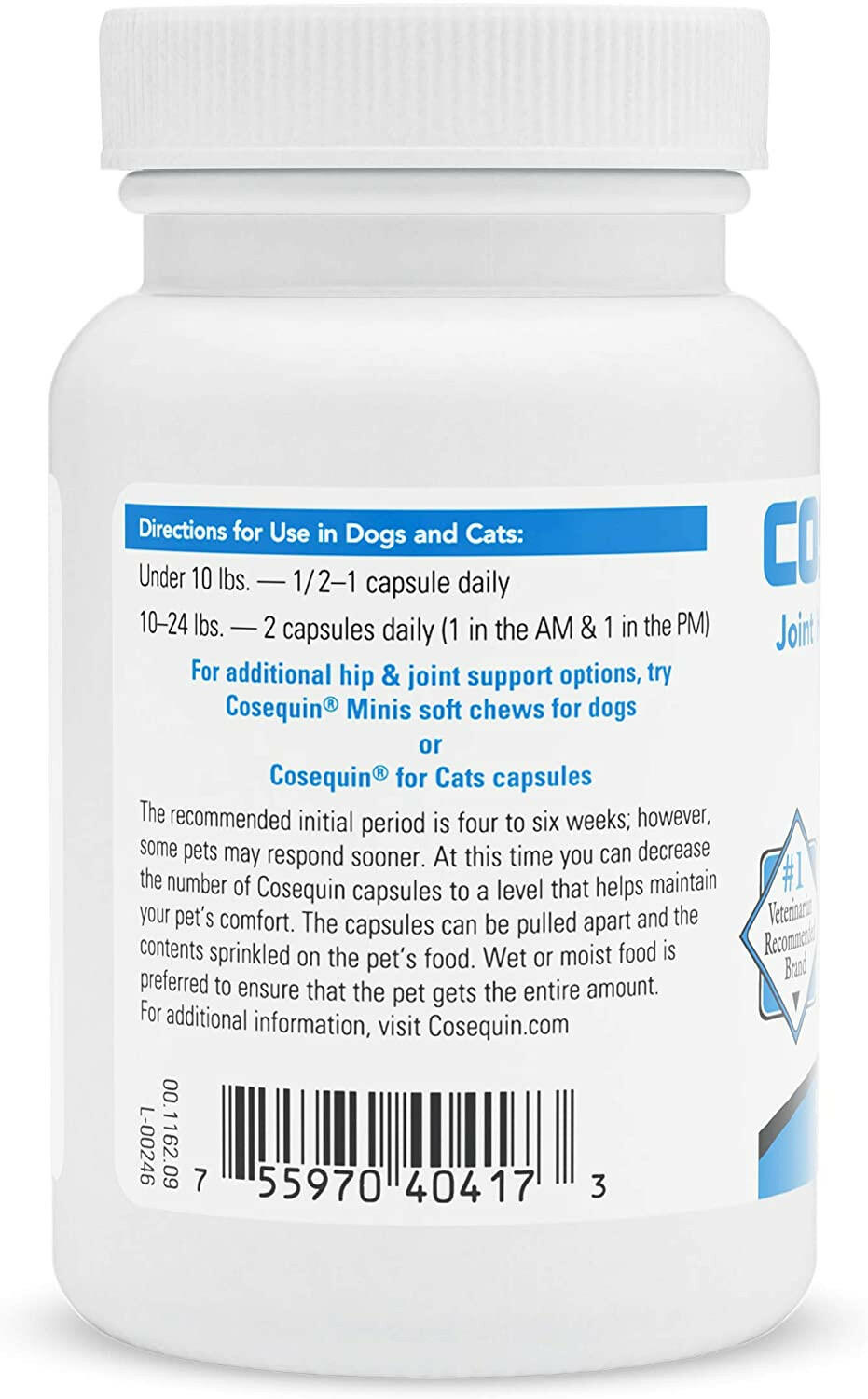 Nutramax Cosequin Regular Strength Joint Health Supplement for Cats and Small Dogs, With Glucosamine and Chondroitin, 132 Capsules