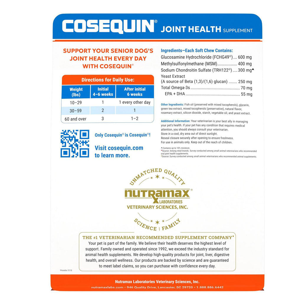 Nutramax Cosequin Senior Joint Health Supplement for Senior Dogs - With Glucosamine, Chondroitin, Omega-3 for Skin and Coat Health and Beta Glucans for Immune Support