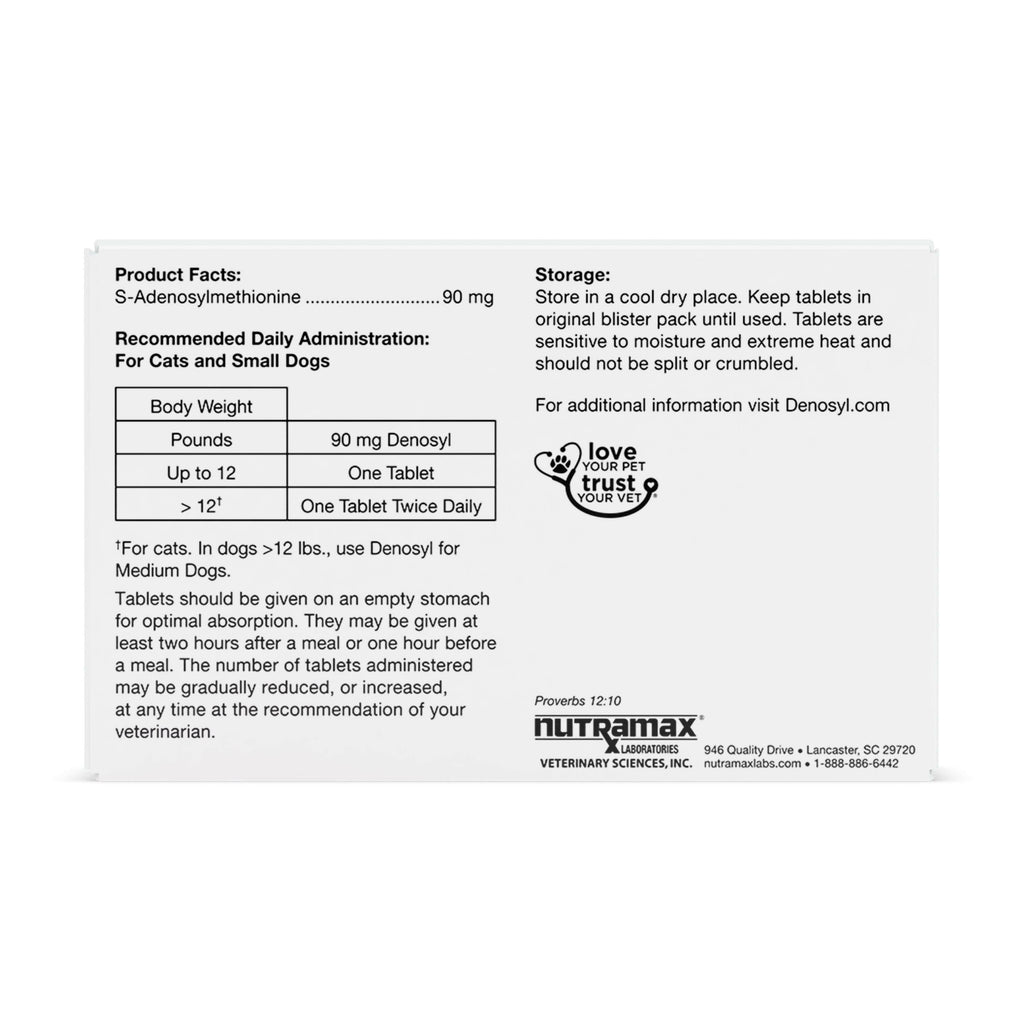 Nutramax Denosyl Liver and Brain Health Supplement for Small Dogs and Cats, With S-Adenosylmethionine (SAMe)