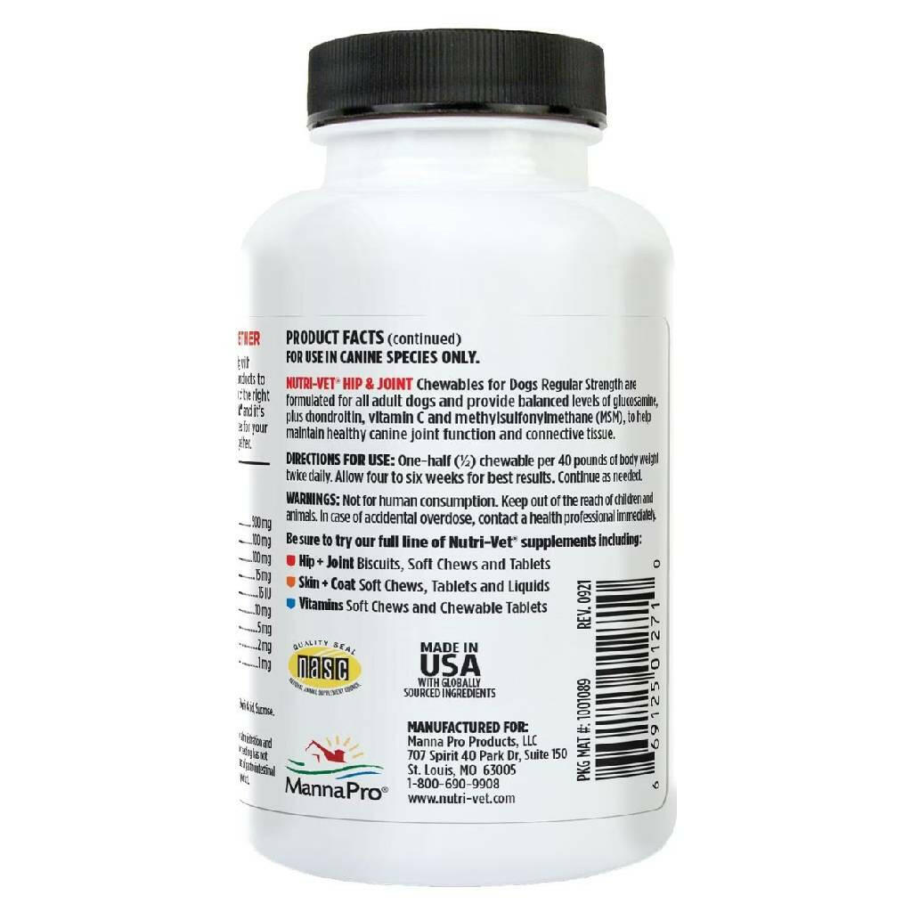 Nutri-Vet Hip & Joint Regular Strength for Dogs (75 chewable tablets)
