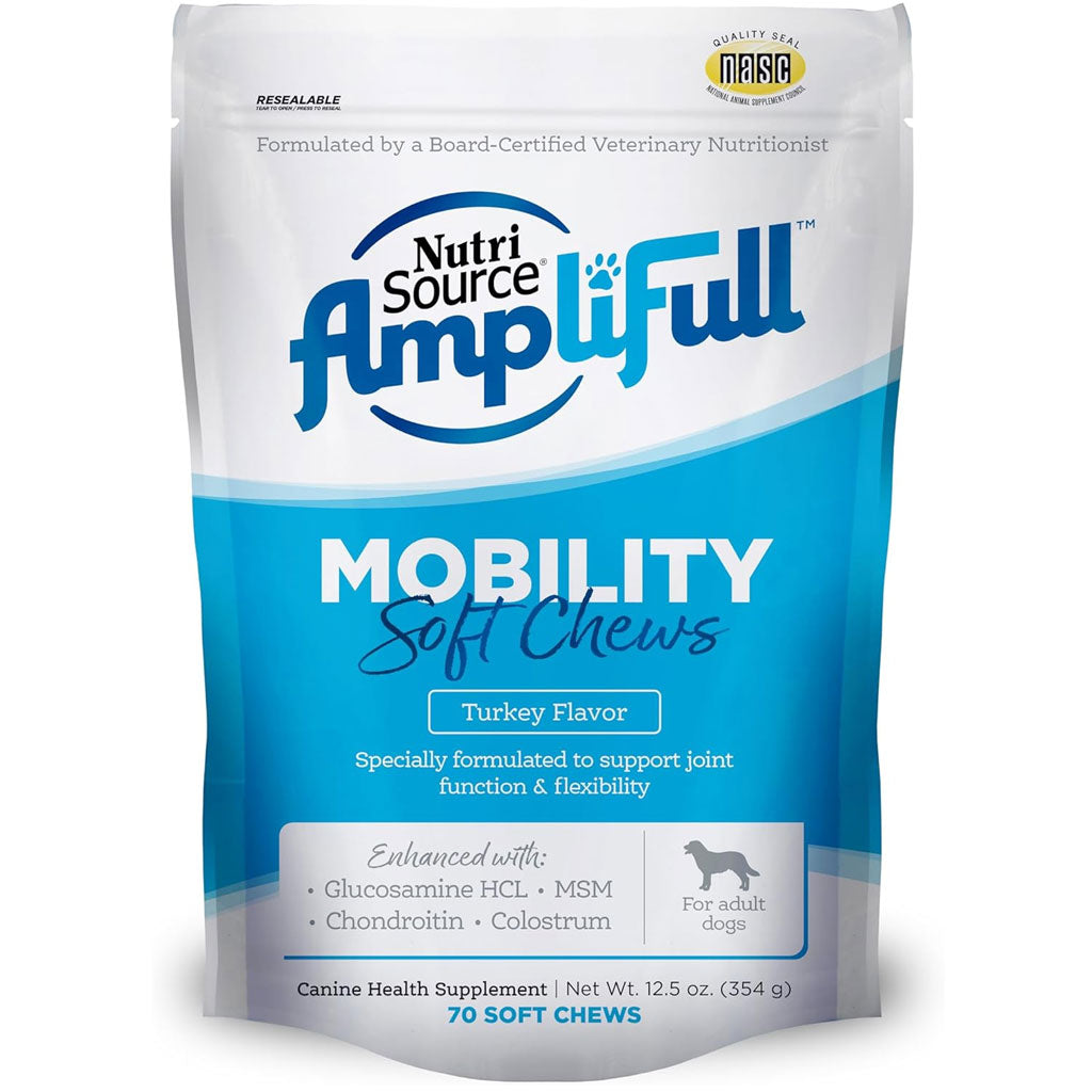NutriSource AmpliFull Mobility Soft Chews Dogs Supplement, Turkey Flavor, 70-count
