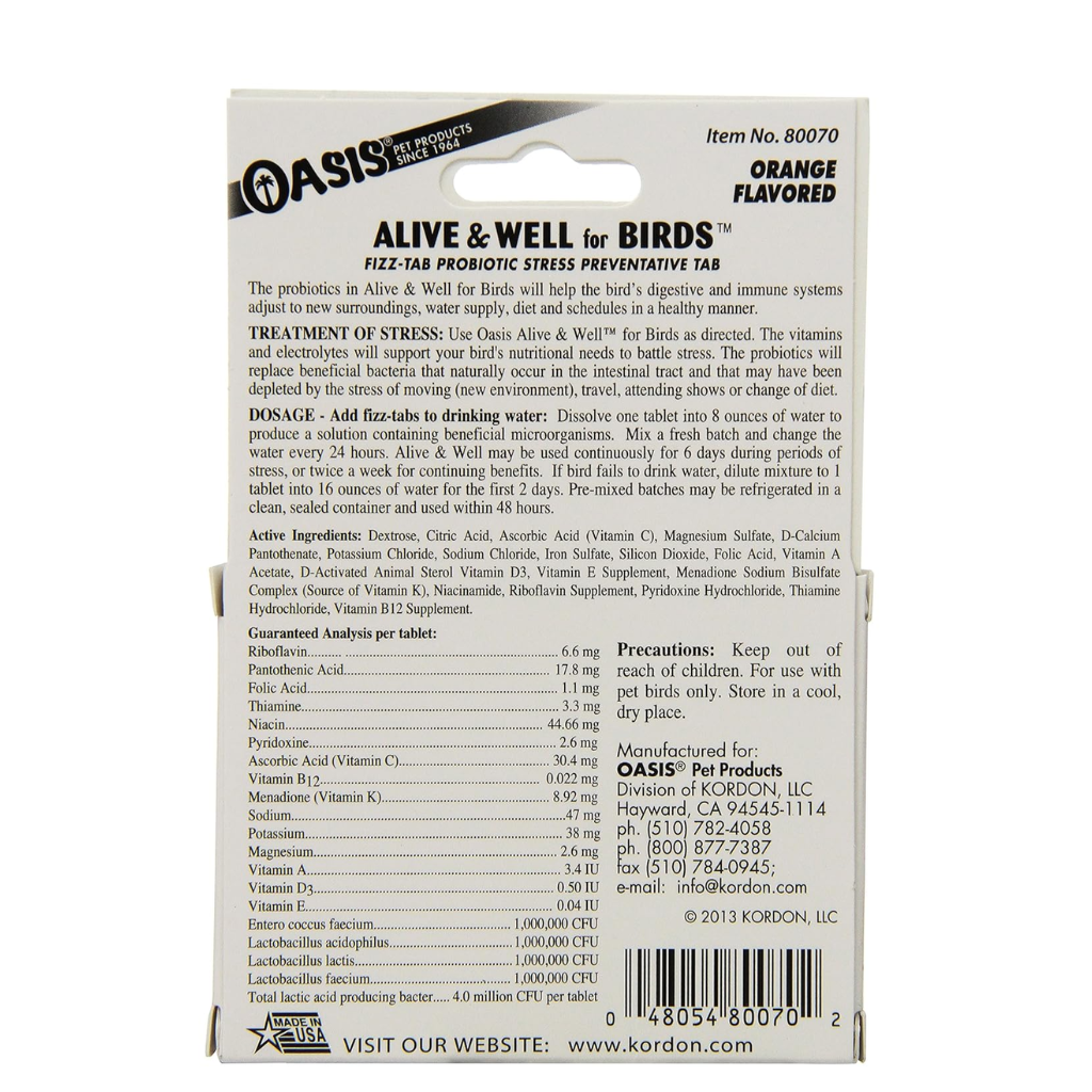 Oasis Alive & Well Probiotic Fizz-Tablets for Birds (6 ct)