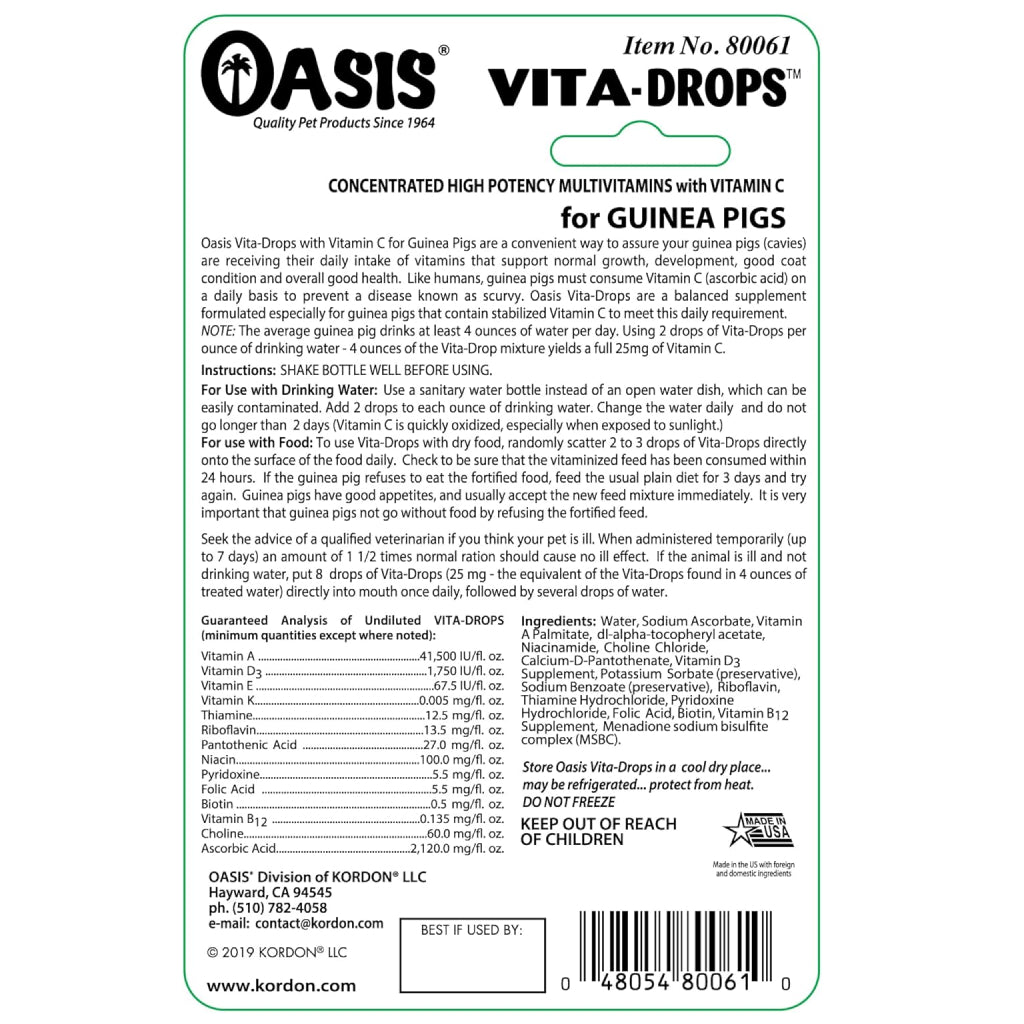 Oasis Vita-Drops High Potency Daily Vitamins for Guinea Pigs (2 oz)