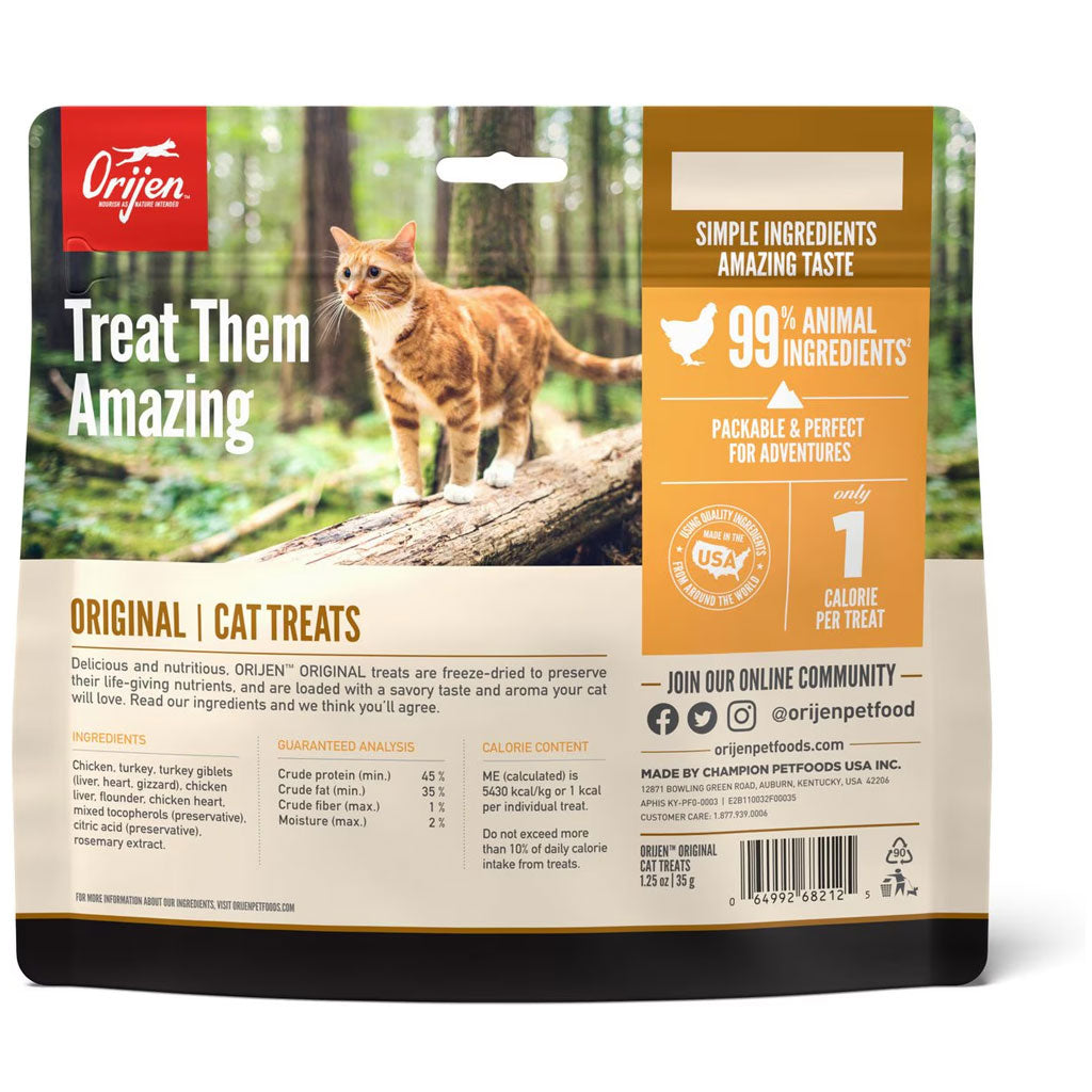 ORIJEN Original Freeze Dried Grain-Free High-Protein Raw Animal Ingredients Cat Treats, 1.25-oz bag