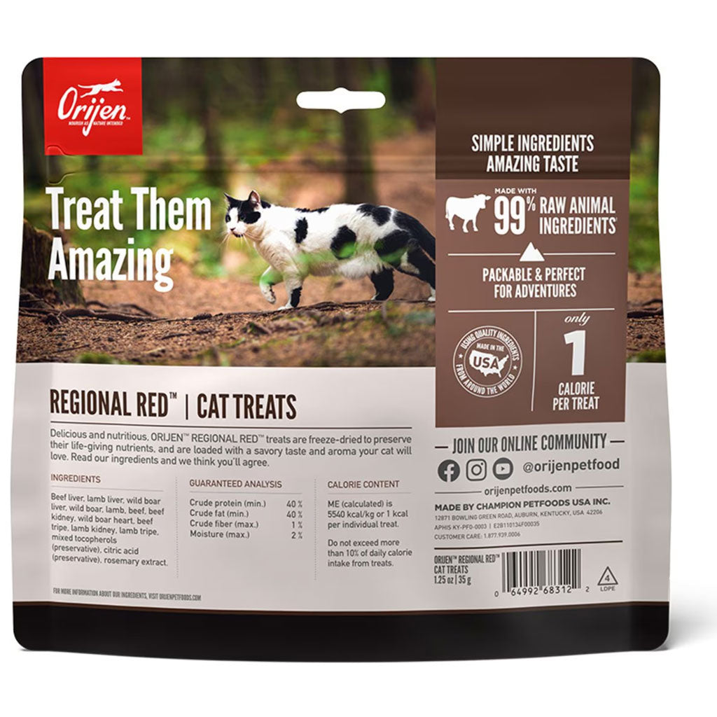 ORIJEN Regional Red Grain-Free High-Protein Raw Animal Ingredients Freeze Dried Cat Treats, 1.25-oz bag