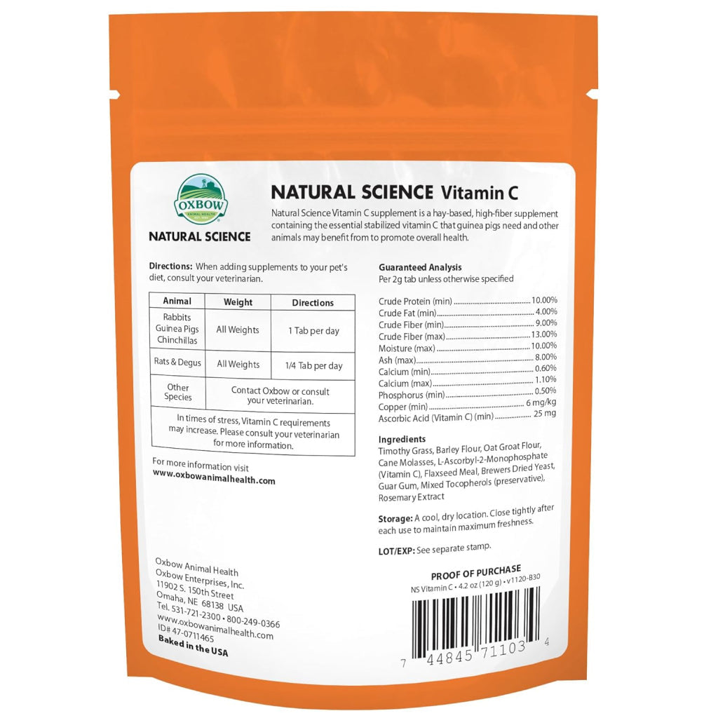Oxbow Natural Science Vitamin C Supplement For Small Animals (60 ct)