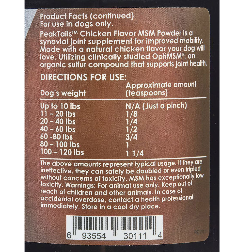PeakTails Joint Support For Dogs MSM Powder Chicken Flavor, 1-lb