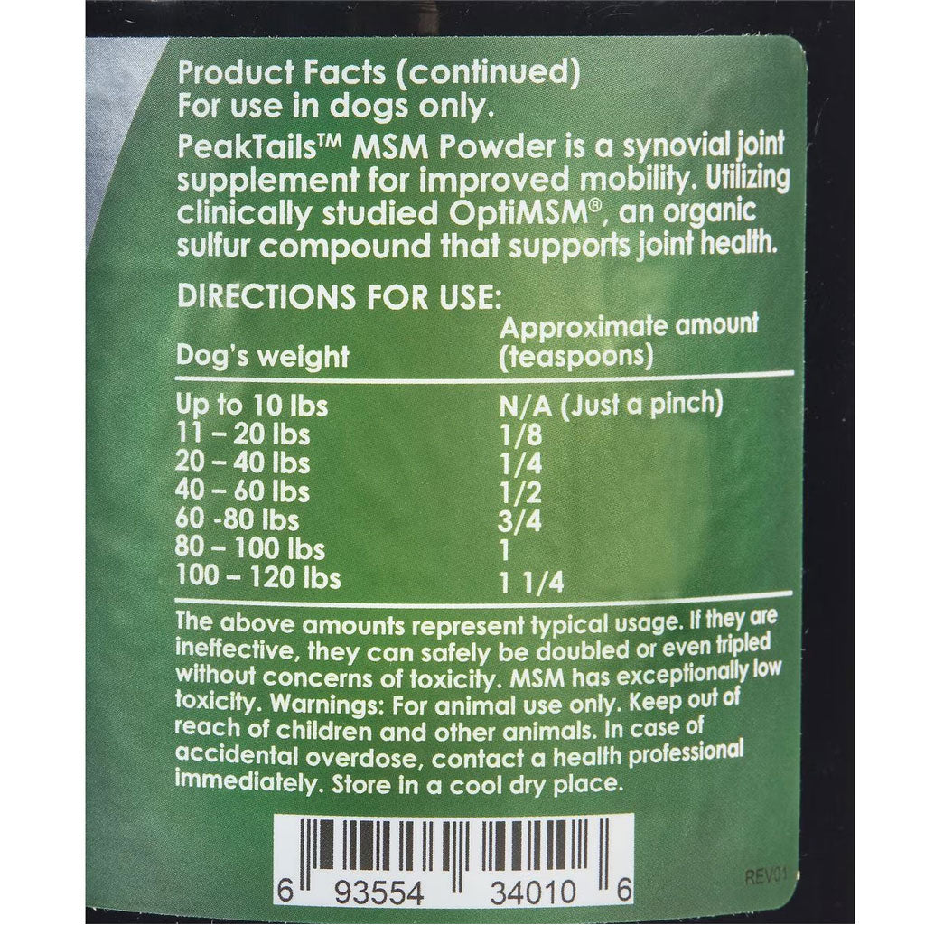 PeakTails Joint Support For Dogs MSM Powder Unflavored, 1-lb