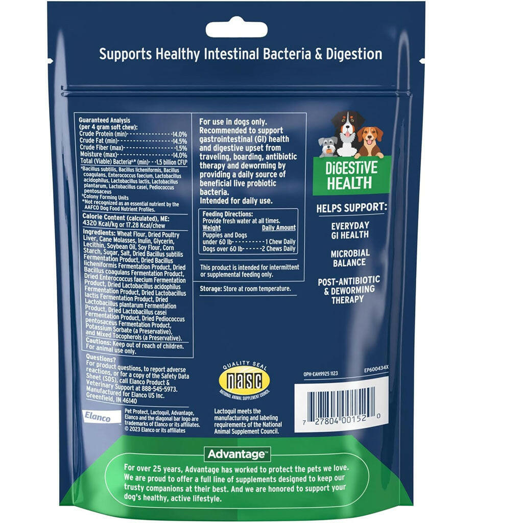 Pet Protect Digestive Health Lactoquil for Dogs, Chicken Flavor, 60 Soft Chews