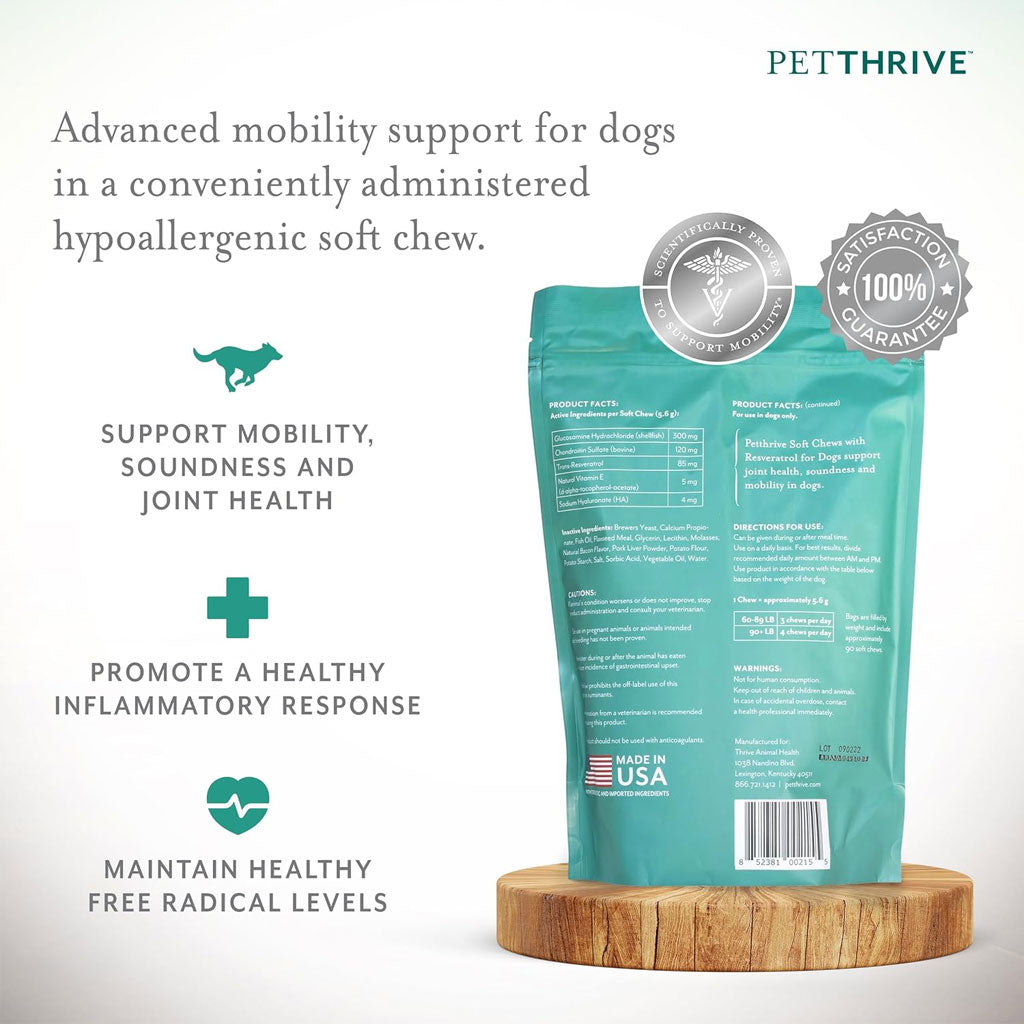 Petthrive Soft Chews with Resveratrol Advance Joint Care for Dogs