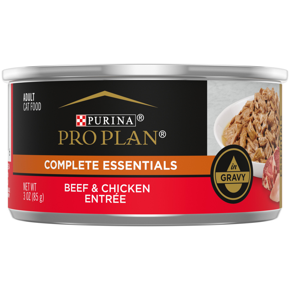 Purina Pro Plan Complete Essentials Adult Beef & Chicken in Gravy Entree Canned Cat Food, 3-oz, case of 24