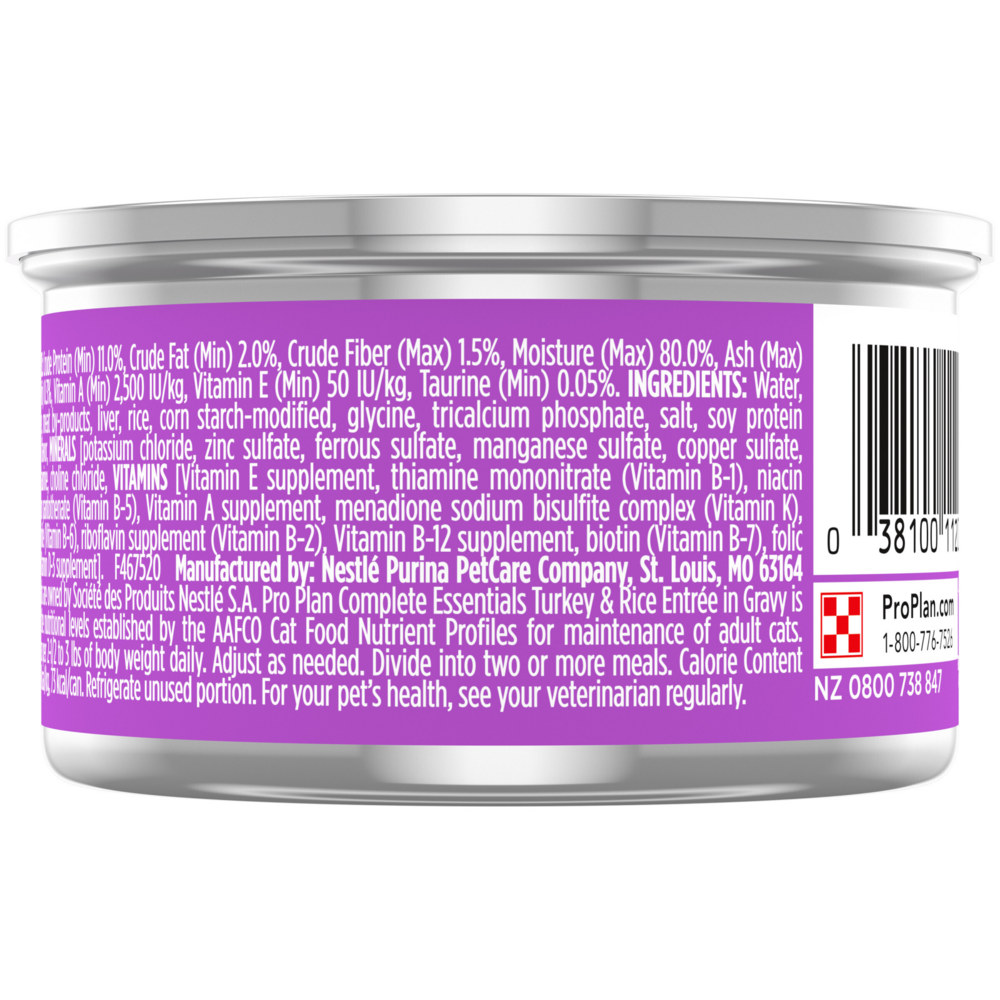 Purina Pro Plan Complete Essentials Adult Turkey & Rice Entree Canned Cat Food, 3-oz, case of 24