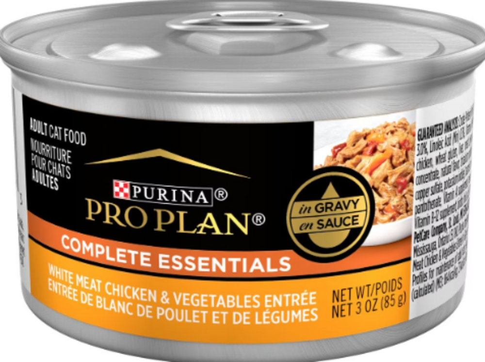 Purina Pro Plan Complete Essentials Adult White Chicken with Vegetables in Gravy Entree Canned Cat Food, 3-oz, case of 24