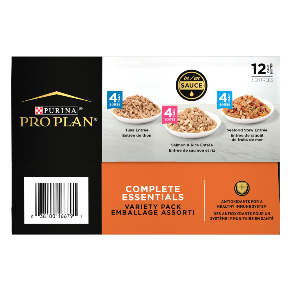 Purina Pro Plan Complete Essentials Seafood Entrees Variety Pack Adult Canned Cat Food, 3-oz, case of 12