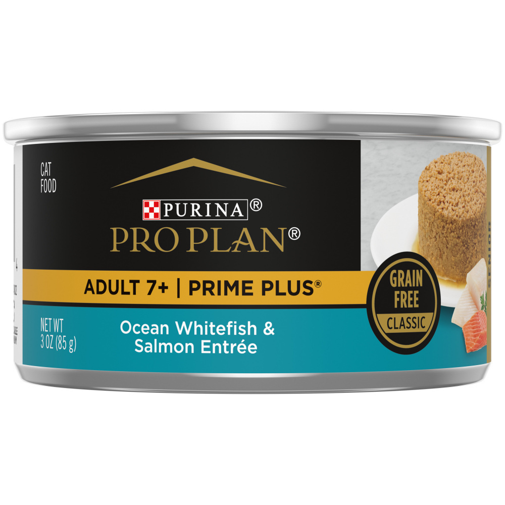 Purina Pro Plan Prime Plus 7+ Ocean Whitefish & Salmon Entree Classic Canned Cat Food, 3-oz, case of 24
