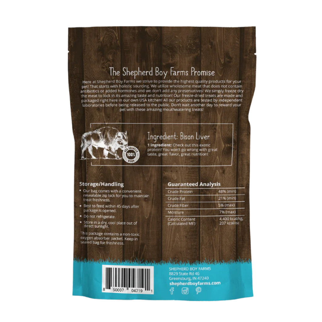 Shepherd Boy Farms Freeze Dried Bison Liver Treats for Dogs & Cats