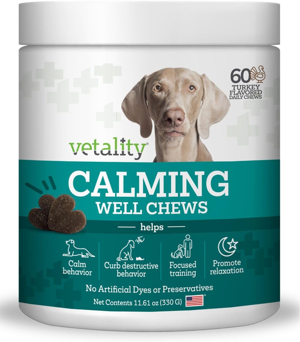 TevraPet Vetality Calming Well Chews Turkey Flavored Soft Chews for Dogs,  60 Chews