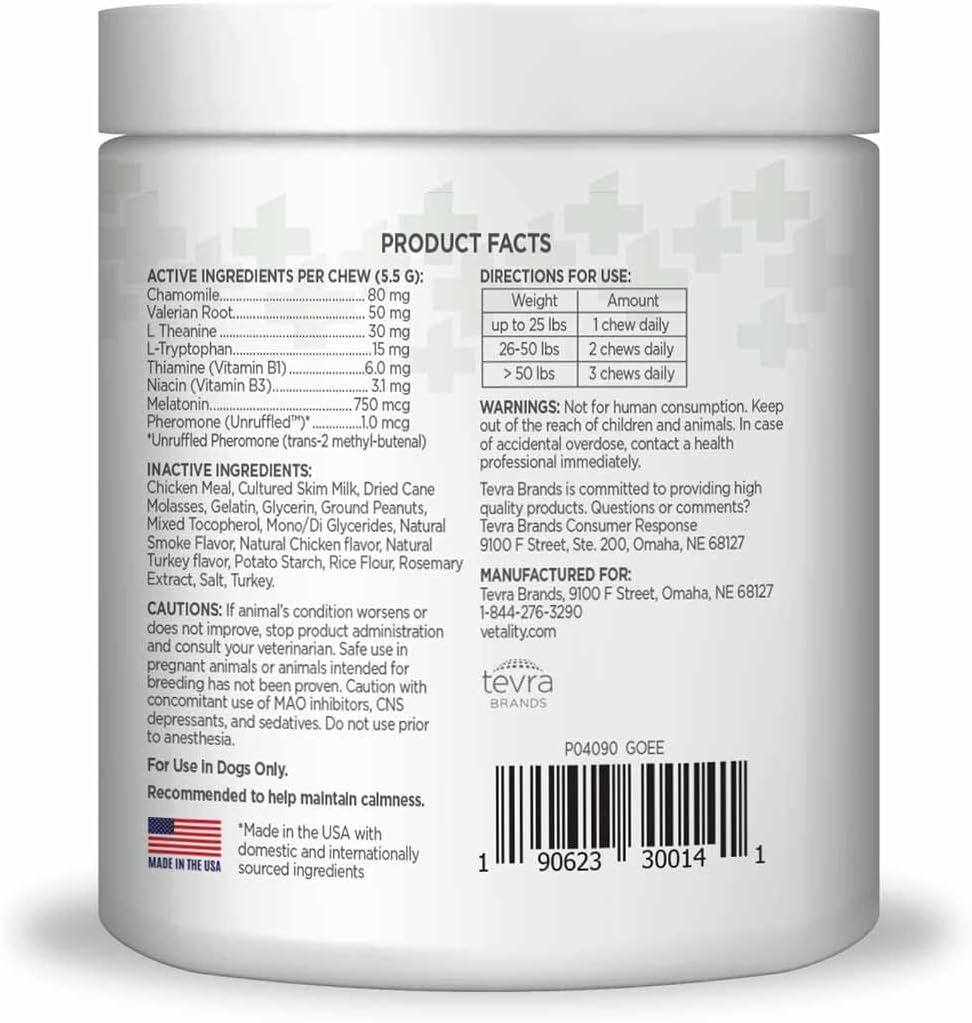 TevraPet Vetality Calming Well Chews Turkey Flavored Soft Chews for Dogs,  60 Chews
