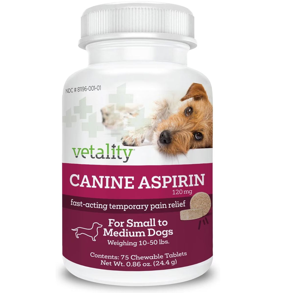 TevraPet Vetality Canine Aspirin for Small & Medium 10-50 lbs Dogs, 75 Chewable Tablets