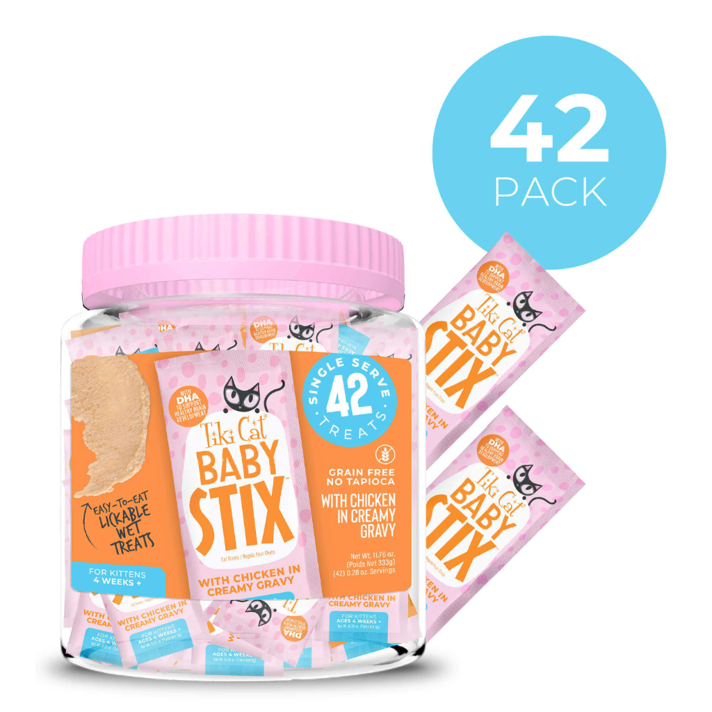 Tiki Cat Baby Stix Chicken in Creamy Gravy Wet Kitten Treats Jar (42 sachets)