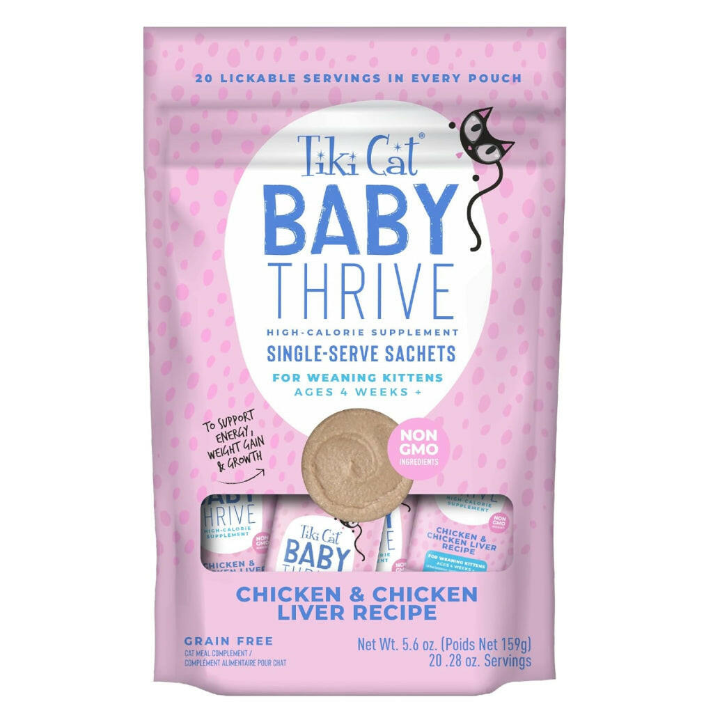 Tiki Cat Baby Thrive Chicken & Chicken Liver Recipe Supplement for Kittens, (0.28 oz x 20 pouches)