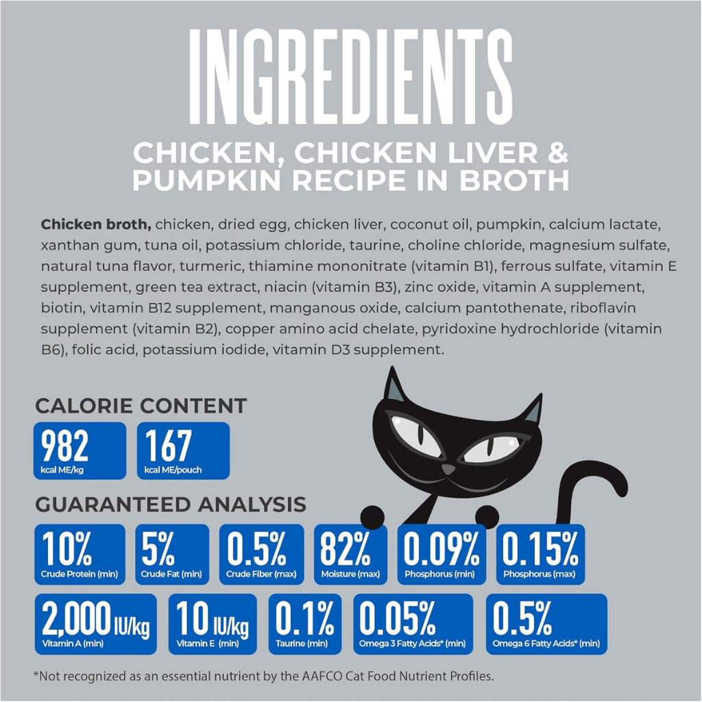 Tiki Cat Silver Comfort Chicken, Chicken Liver & Pumpkin Recipe in Broth Low Phosphorus Puree for Cats Age 11+ (6 oz x 6 pouches)