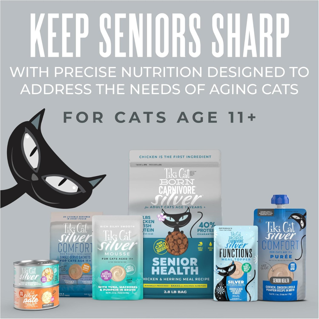 Tiki Cat Silver Comfort Chicken, Chicken Liver & Pumpkin Recipe in Broth Low Phosphorus Puree for Cats Age 11+ (6 oz x 6 pouches)