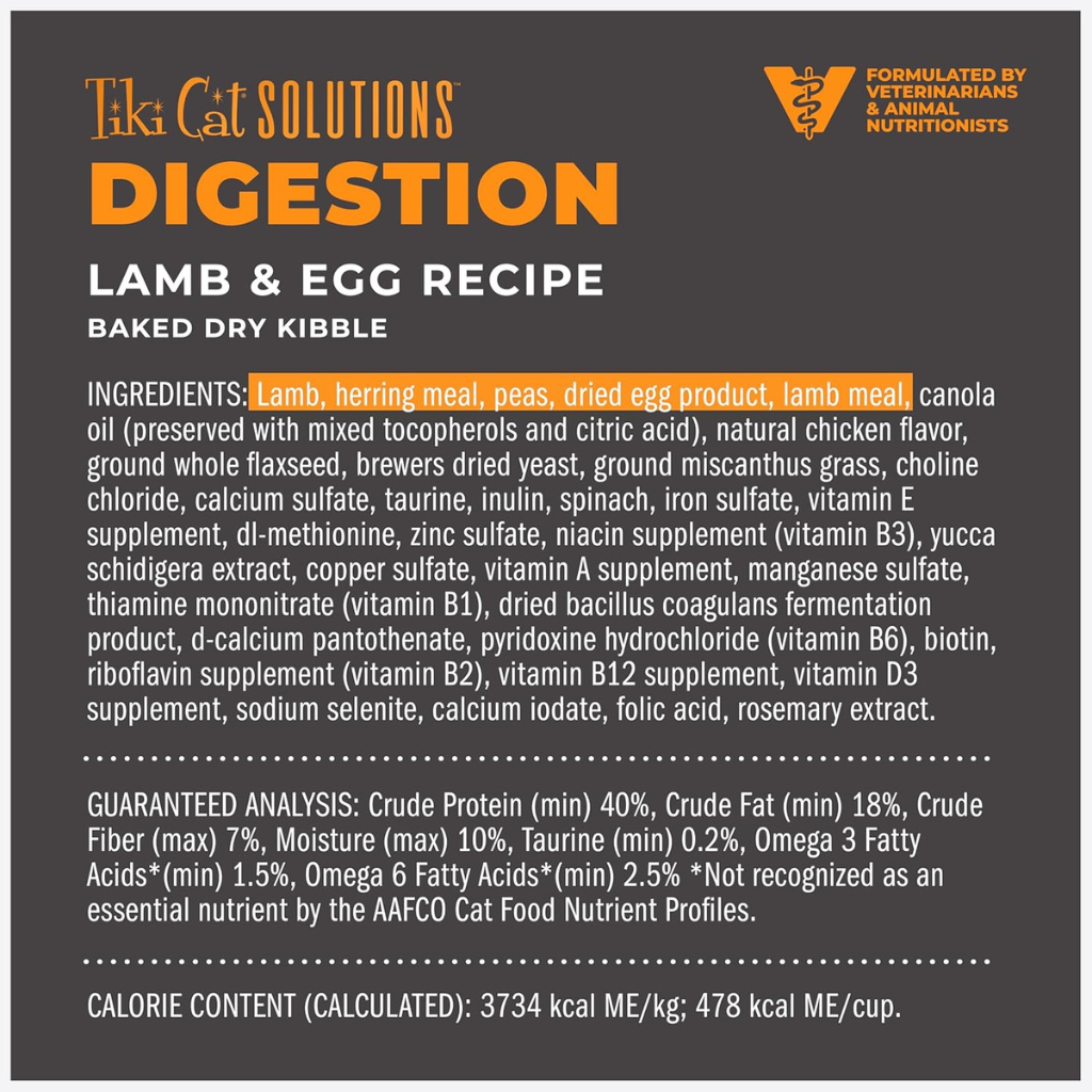 Tiki Cat Solutions Digestion Grain Free Lamb & Egg Dry Cat Food