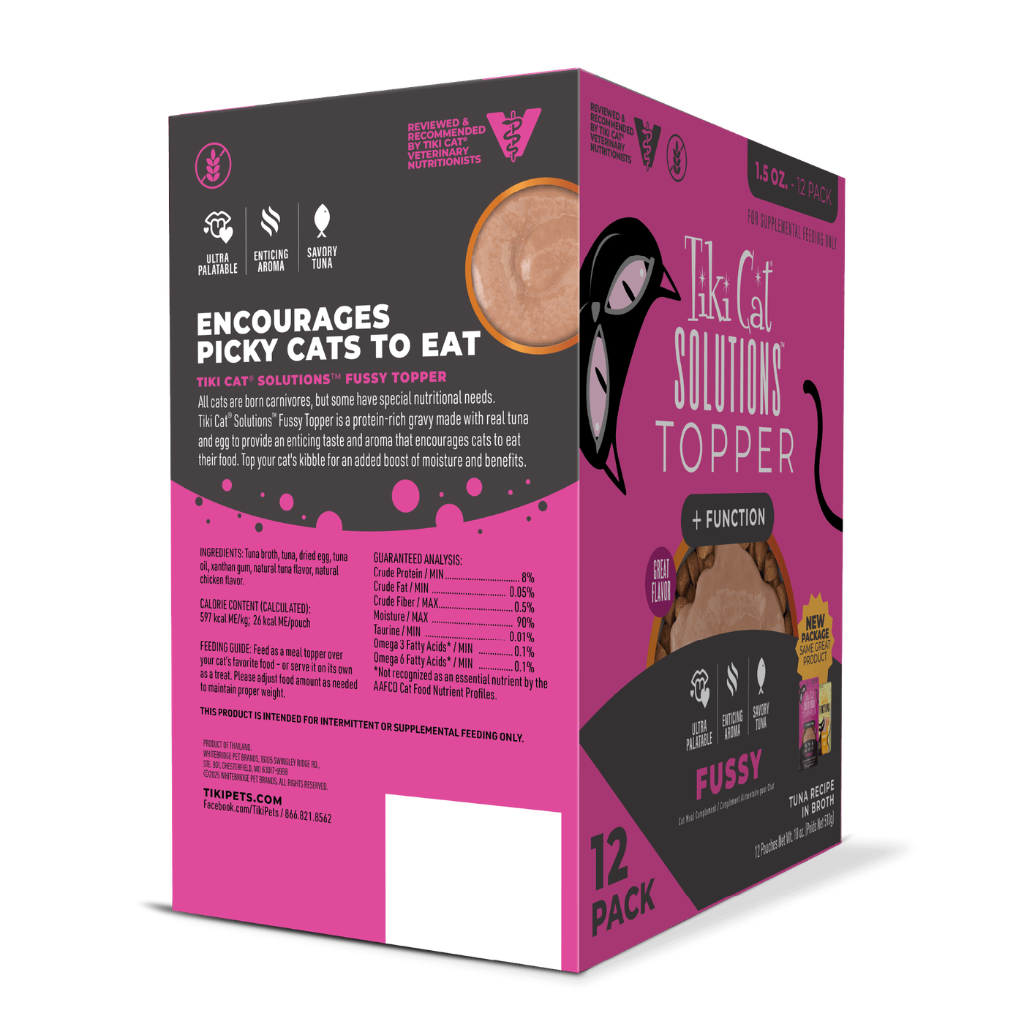 Tiki Cat Solutions + Function Mousse Fussy Tuna Recipe in Broth Food Topper for Cats (1.5 oz x 12 pouches)