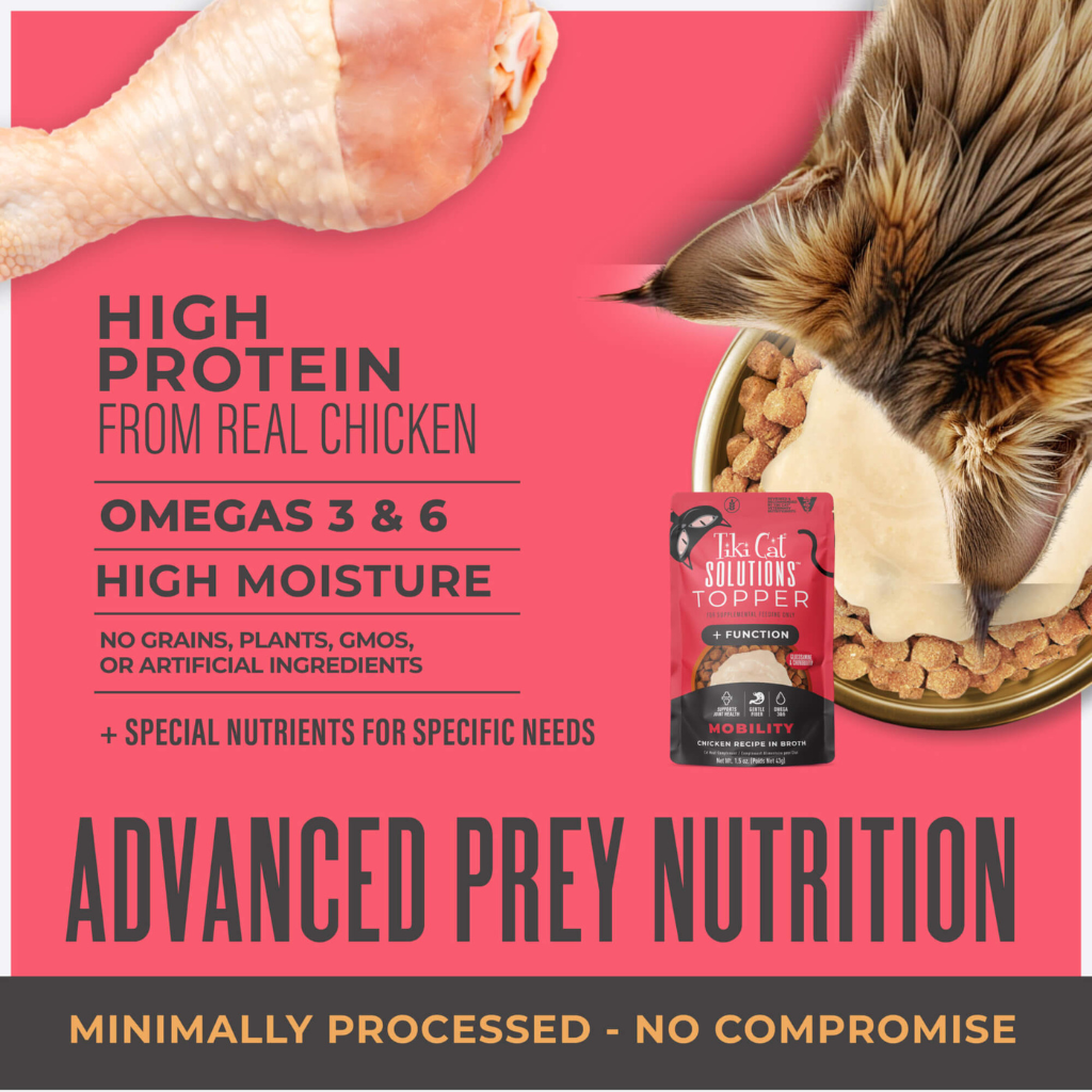 Tiki Cat Solutions + Function Mousse Mobility Chicken Recipe Food Topper for Cats (1.5 oz x 12 pouches)