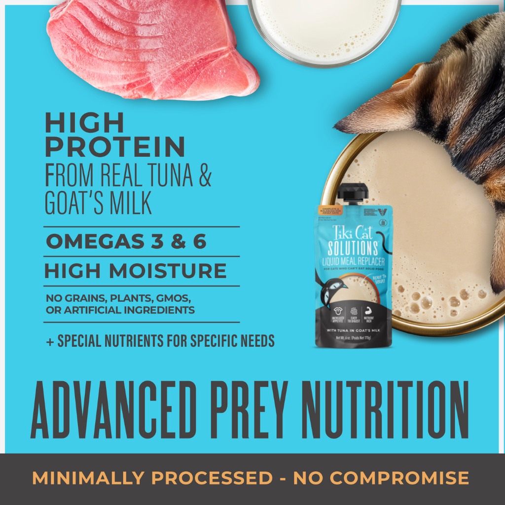 Tiki Cat Solutions Liquid Meal Replacer Tuna in Goat's Milk for Cats (6 oz x 6 pouches)