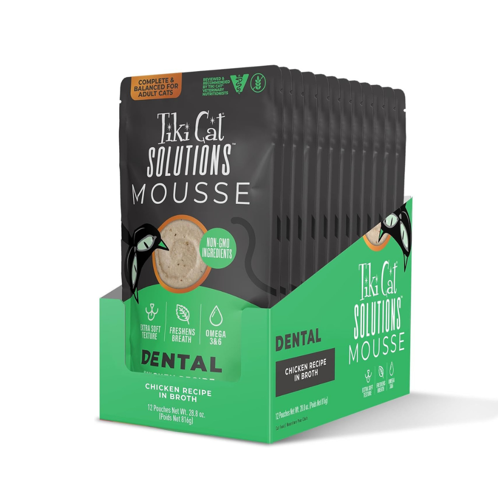 Tiki Cat Solutions Mousse Dental Care Chicken Recipe in Broth Wet Cat Food (2.4 oz x 12 pouches)