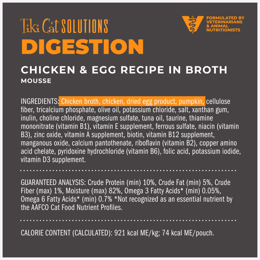 Tiki Cat Solutions Mousse Digestion Chicken & Egg Recipe in Broth Wet Cat Food (2.4 oz x 12 pouches)