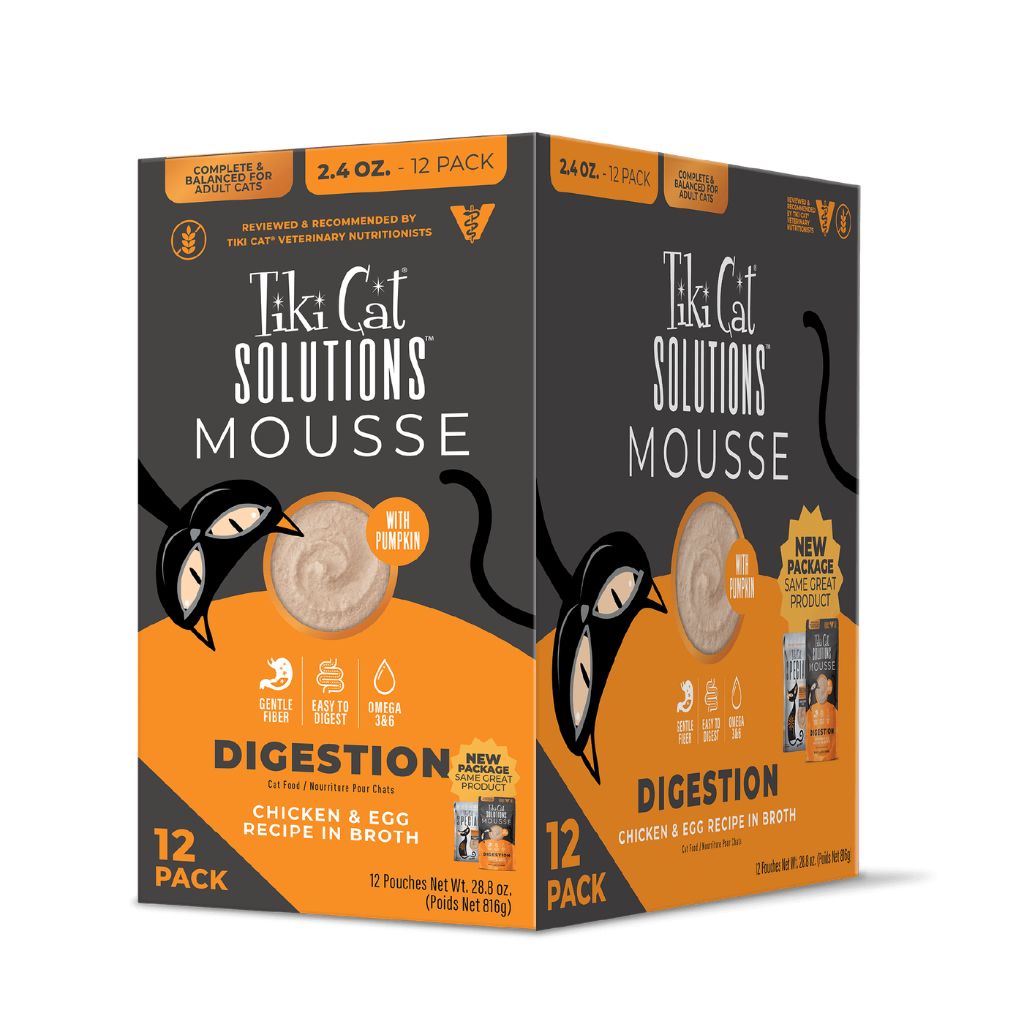 Tiki Cat Solutions Mousse Digestion Chicken & Egg Recipe in Broth Wet Cat Food (2.4 oz x 12 pouches)