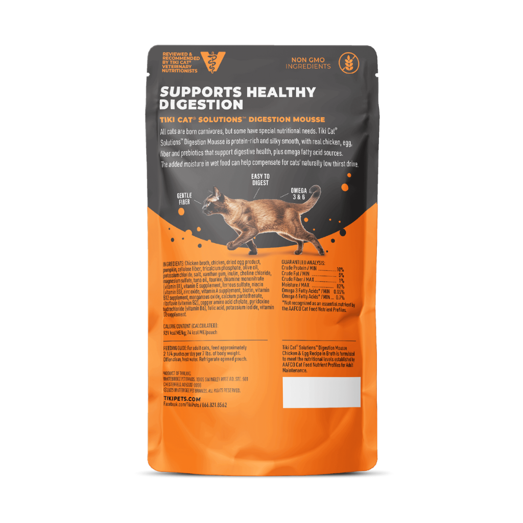 Tiki Cat Solutions Mousse Digestion Chicken & Egg Recipe in Broth Wet Cat Food (2.4 oz x 12 pouches)