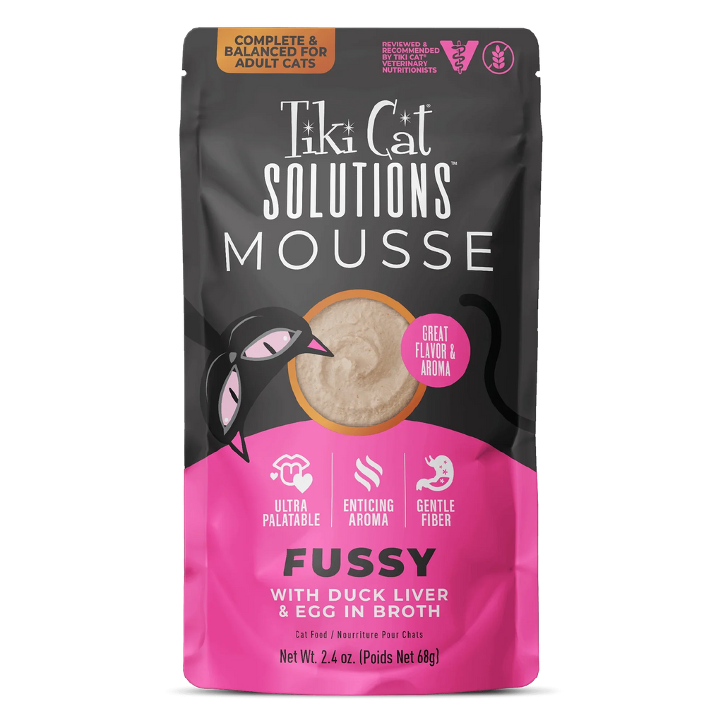 Tiki Cat Solutions Mousse Fussy Duck Liver & Egg in Broth Wet Cat Food (2.4 oz x 12 pouches)