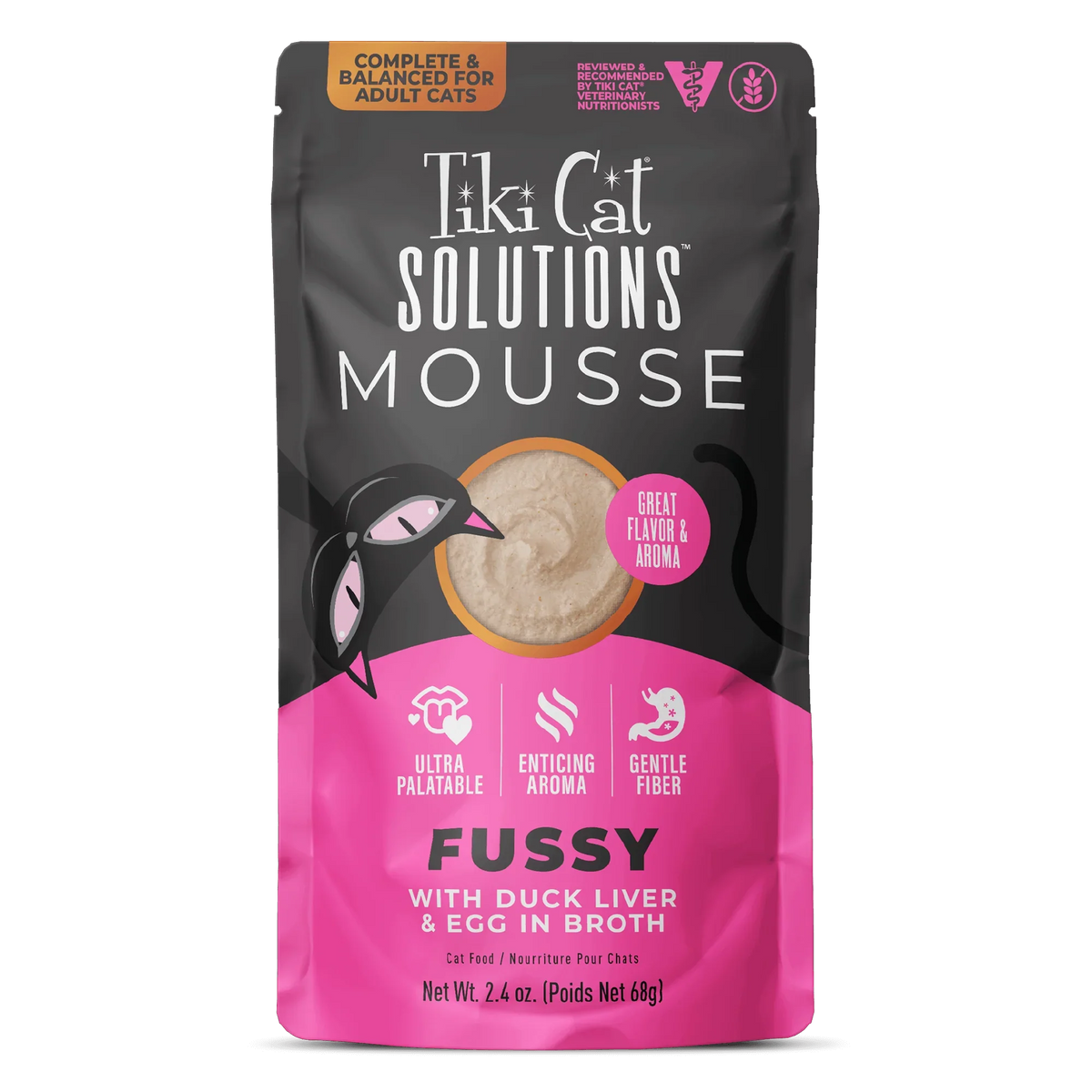 Tiki Cat Solutions Mousse Fussy Duck Liver & Egg in Broth Wet Cat Food (2.4 oz x 12 pouches)