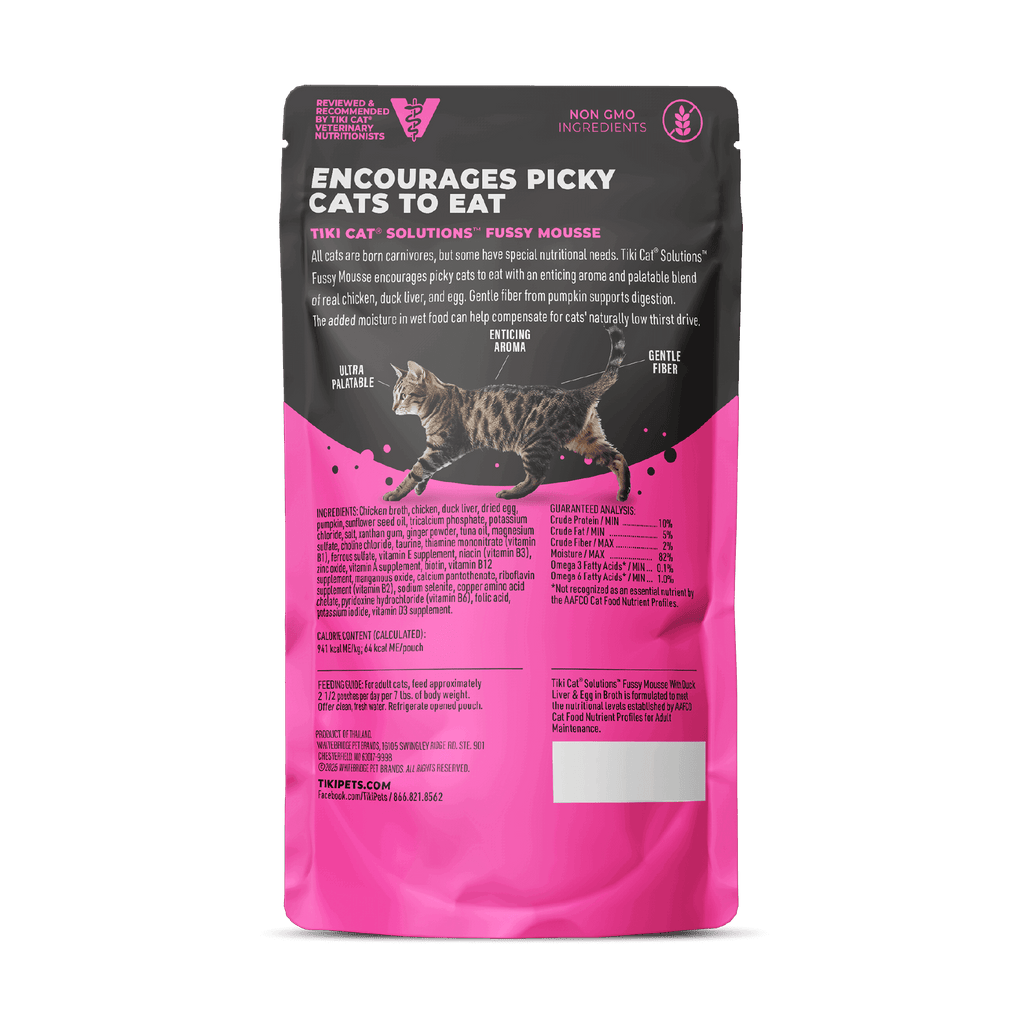 Tiki Cat Solutions Mousse Fussy Duck Liver & Egg in Broth Wet Cat Food (2.4 oz x 12 pouches)