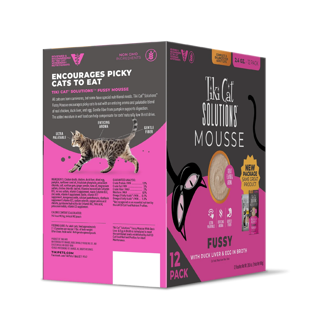 Tiki Cat Solutions Mousse Fussy Duck Liver & Egg in Broth Wet Cat Food (2.4 oz x 12 pouches)