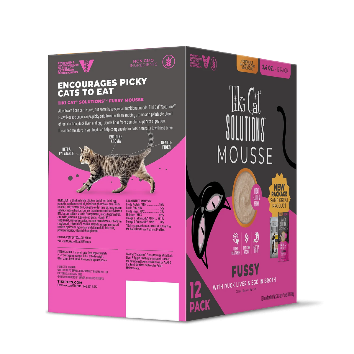 Tiki Cat Solutions Mousse Fussy Duck Liver & Egg in Broth Wet Cat Food (2.4 oz x 12 pouches)