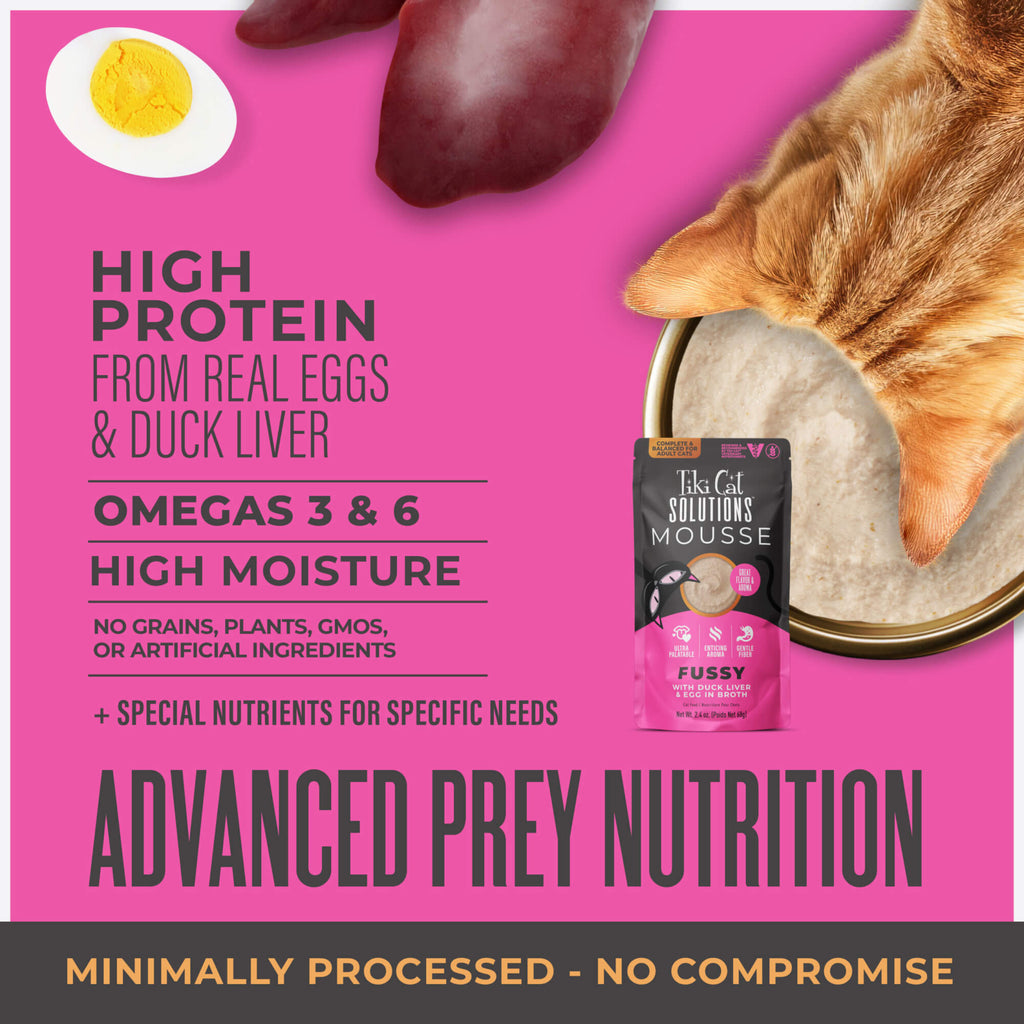 Tiki Cat Solutions Mousse Fussy Duck Liver & Egg in Broth Wet Cat Food (2.4 oz x 12 pouches)