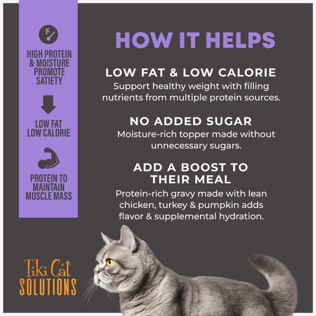 Tiki Cat Solutions Topper + Function Light Low Calorie Chicken & Turkey Recipe in Broth Food Topper for Cats (1.5 oz x 12 pouches)