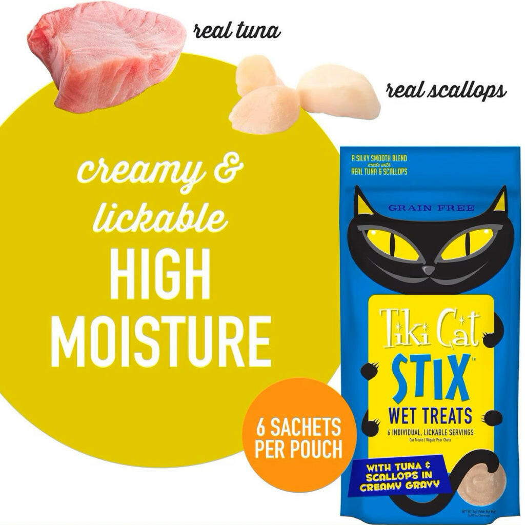 Tiki Cat Stix Tuna & Scallops in Creamy Gravy Grain-Free Wet Treat For Cat (0.5 oz x 6 tubes)
