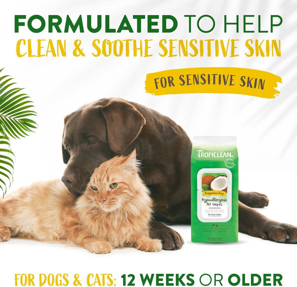 Tropiclean Hypoallergenic Deodorizing Wipes for Dogs & Cats (100 ct)