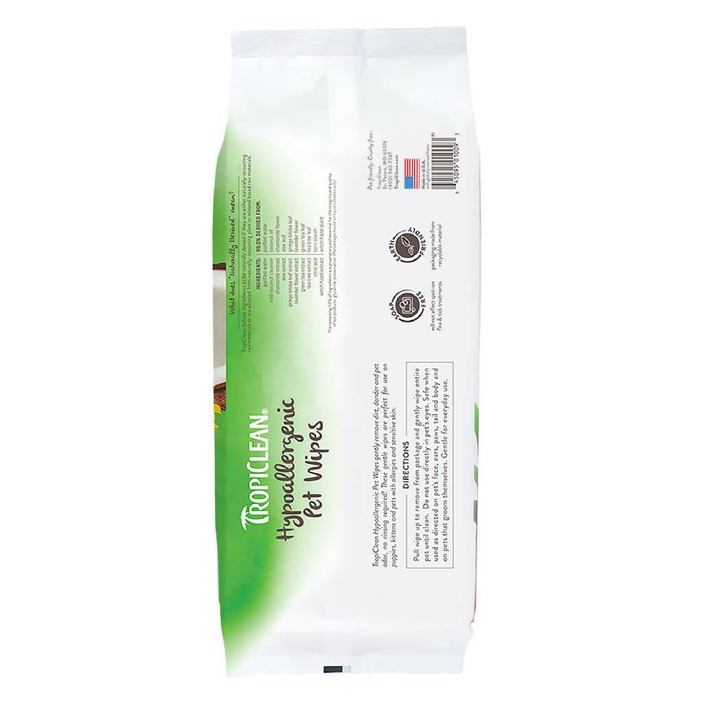 Tropiclean Hypoallergenic Deodorizing Wipes for Dogs & Cats (100 ct)