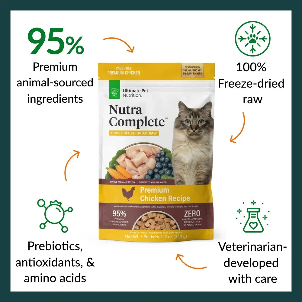Ultimate Pet Nutrition Nutra Complete Premium Chicken Freeze-Dried Raw Cat Food, 12-oz