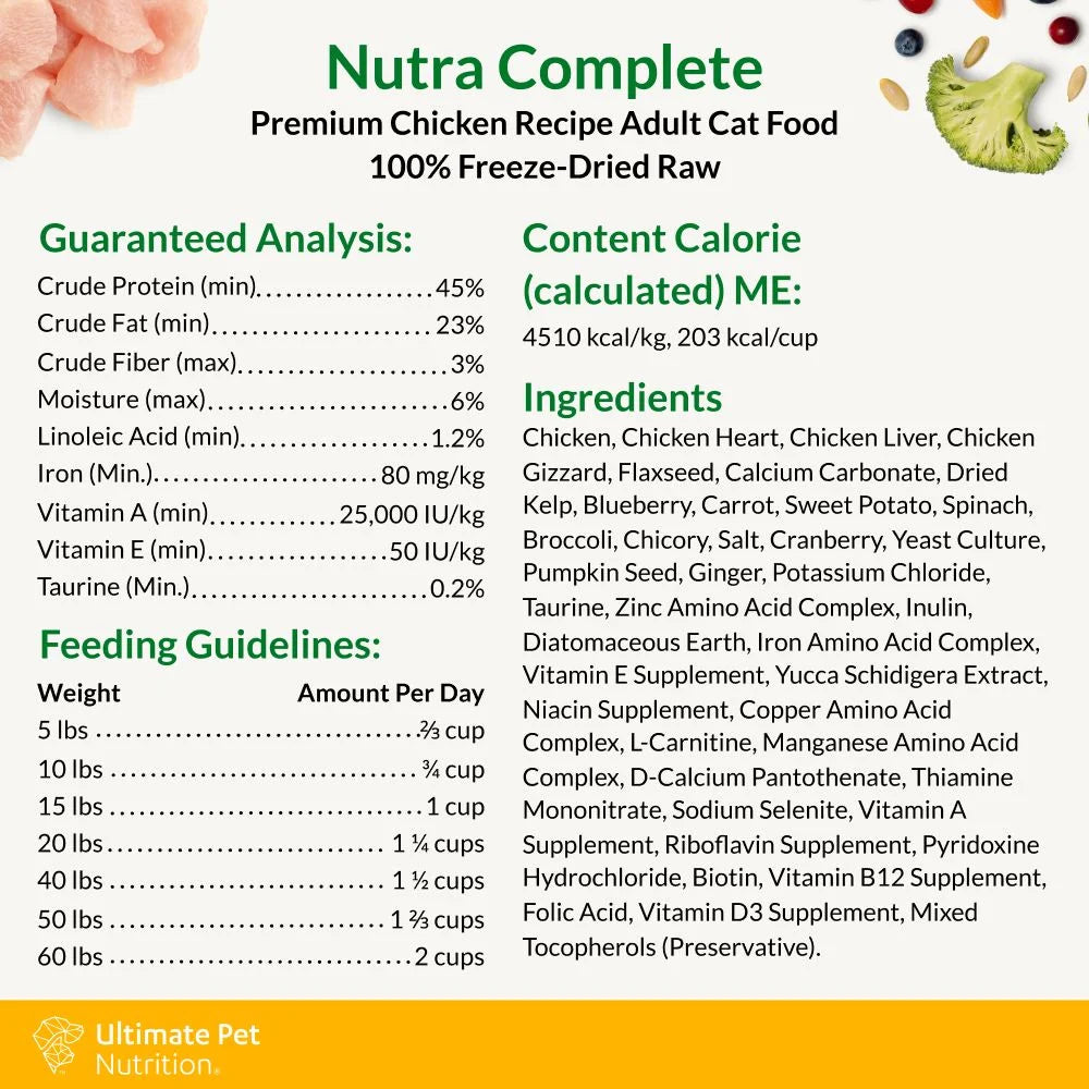 Ultimate Pet Nutrition Nutra Complete Premium Chicken Freeze-Dried Raw Cat Food, 12-oz